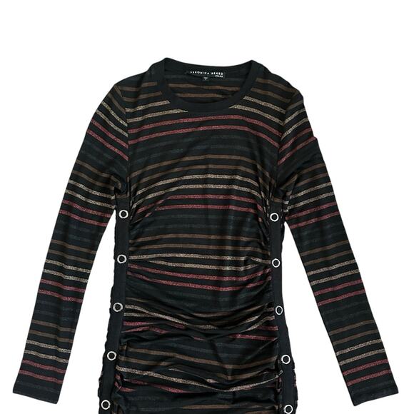 Veronica Beard Daphne Striped Metallic Long Sleeve Dress Black Multi Size Small - Picture 8 of 15